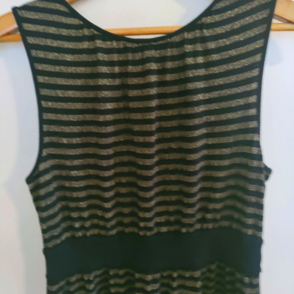 Y2K Express Black and Gold Striped Party Dress Corporate Goth NYE Whimsygoth - Picture 6 of 10